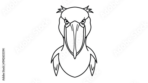 Shoebill Stare: A striking outline portrait of a shoebill, showcasing its distinctive large beak and intense gaze, rendered in a bold, minimalist style.