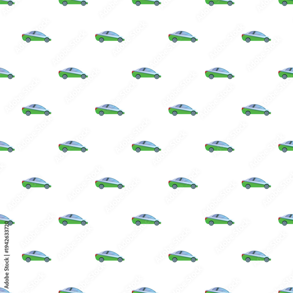 Fototapeta premium Green cartoon electric cars creating a seamless sustainable transport pattern