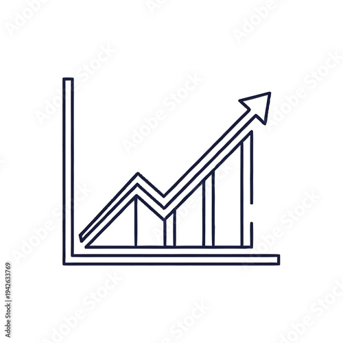 Line graph showing upward trend with bars and arrow.
