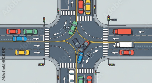 Intersection Collision Illustration - A Detailed Overhead View.