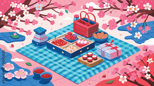 Serene Cherry Blossom Season Outdoor Celebration Scene