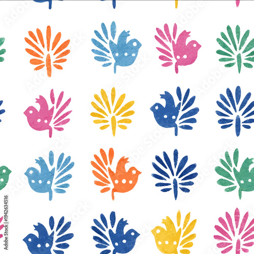 isolated clipart image of watercolor bright colorful otomi pattern in rows vector icon monochrome black and white simple logo for kids on a white ba