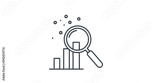 Magnifying Glass Over Bar Chart Analyzing Data.
