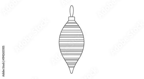 Outline of a spindle shaped Christmas tree ornament with horizontal stripes for festive coloring activities.