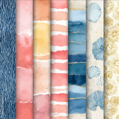 Beach House Watercolor Patterns a stunning Collection of handpainted watercolor designs that perfectly capture the essence of beach summer vibes