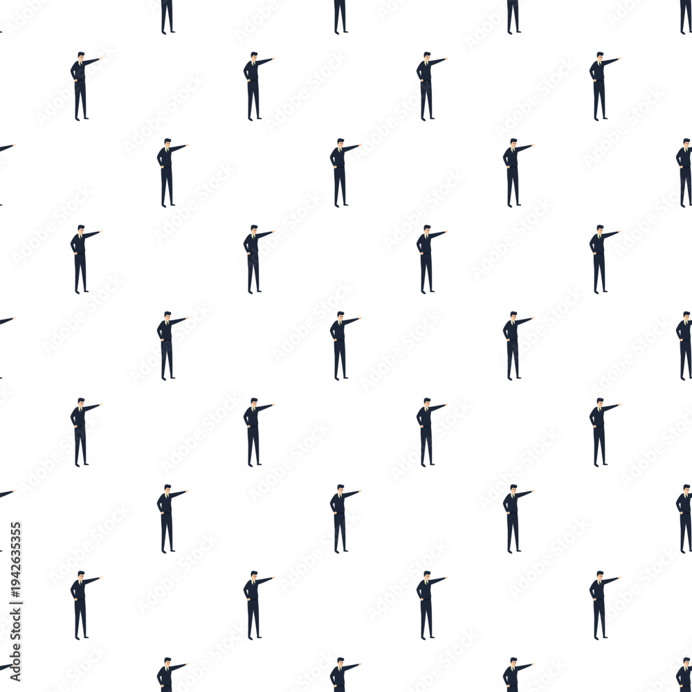 Fototapeta premium Businessmen in suits pointing right creating a repeating seamless background pattern