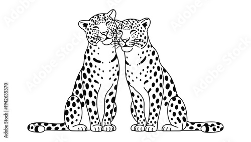 Affectionate Leopard Duo: Two endearing leopards, adorned with distinctive spots, share a moment of affection, their forms entwined in a gentle embrace, and symbolizing love, connection.