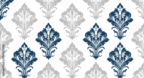Decorative seamless damask design with detailed European ornamental style