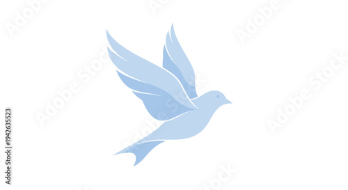Light blue silhouette of a bird in flight with wings spread wide against a plain white background.