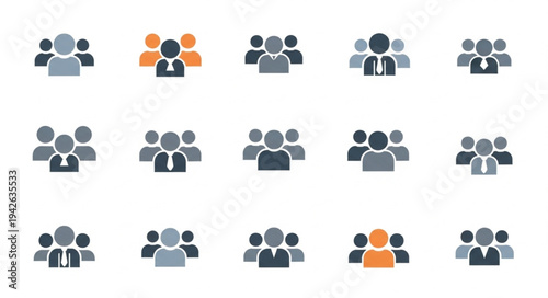 Diverse Teamwork Icons Representing Collaboration and Leadership.