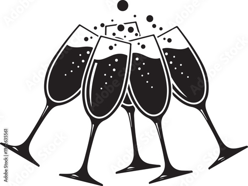 Black and White Illustration of Three Champagne Glasses Together