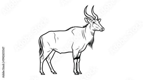 Elegant Sable Antelope Illustration: A sophisticated illustration showcasing a majestic sable antelope, its sleek form defined with clean lines, its striking horns commanding attention.
