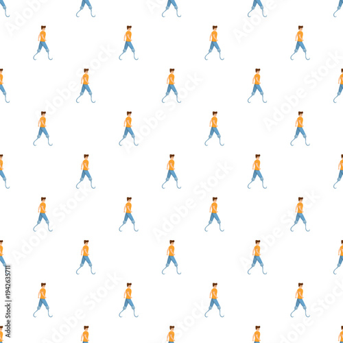 Repeating flat design illustrating a man walking with bionic artificial limbs