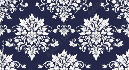 High quality damask pattern featuring intricate symmetrical floral shapes