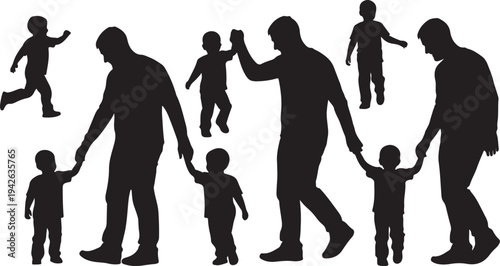 Silhouettes of adults and children holding hands together happily