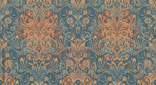 Seamless ornamental design with classic damask elements and refined composition