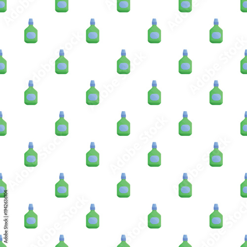 Repeating pattern showing green medical dropper bottles with blue caps and labels
