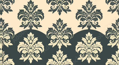 Seamless vintage wallpaper design with symmetrical damask ornaments