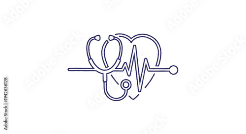 Medical Stethoscope Heartbeat Line Art Symbol.