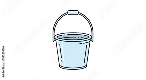 Simple light blue metal or plastic bucket with a dark handle isolated on a plain white background.