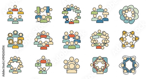 Diverse Group Collaboration and Teamwork Illustrations for Business Concepts.