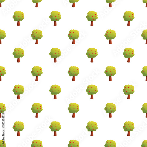 Repeating apple tree pattern creating a whimsical background