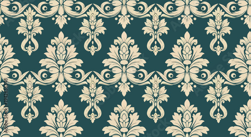 Classic baroque background with repeating damask motifs and elegant curves