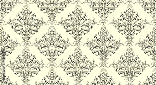 Traditional ornamental pattern with vintage damask elements and balanced symmetry