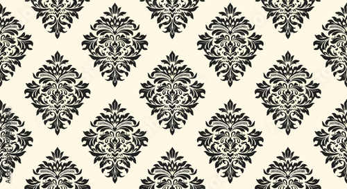 Vintage textile pattern with symmetrical floral damask ornaments and refined elegance