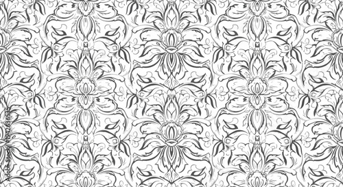 Rich baroque damask pattern with elegant curves and ornamental floral shapes