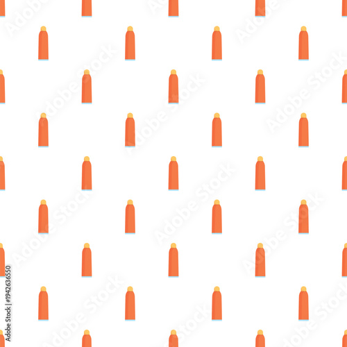 Orange cosmetic bottles with yellow caps forming a repetitive background pattern