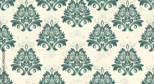 Decorative vintage damask textile pattern with elegant floral symmetry and refined aesthetic