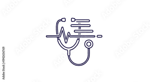 Medical Stethoscope With Heartbeat And Data Analysis Icon.