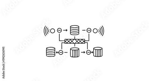 Network Data Flow Diagram with Databases and Connections.