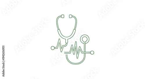 Medical Stethoscope With Heartbeat Line Art Icon.