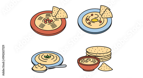 Hummus Plate Line art vector minimal bold abstract color