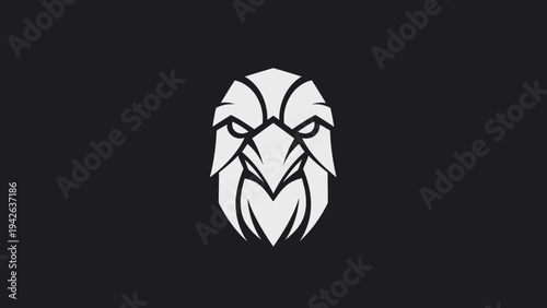 Minimalist White Eagle Head Emblem on Black Background.