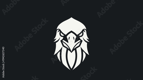 Minimalist White Eagle Head Emblem on Black Background.