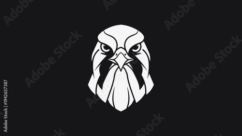 Minimalist White Falcon Head Emblem on Black Background.