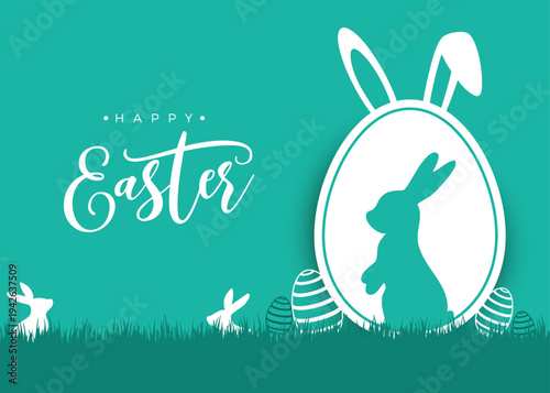 Happy Easter card with easter eggs garland and rabbit. Simple vector decoration, happy easter with decorated eggs background beautiful design vector illustration