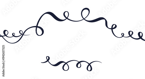 Elegant set of black hand drawn decorative swirls and curly flourishes suitable for vintage border designs or accents.