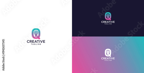 smart bulb logo icon. bulb logo technology. initial logo design Q
