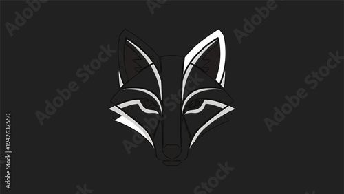 Minimalist White Fox Face Logo Design on Black Background.
