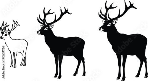 Three stylized deer silhouettes with antlers
