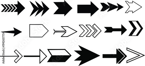 Collection of various black and white arrow icons