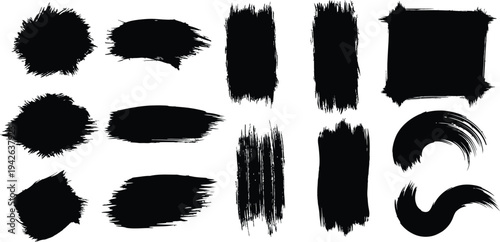 Collection of black brush strokes on white background for design and artistic use