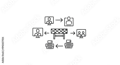 Network diagram showing remote collaboration and data transfer.