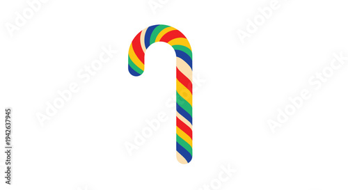 Classic candy cane shape featuring a vibrant rainbow spiral pattern instead of traditional red and white stripes.