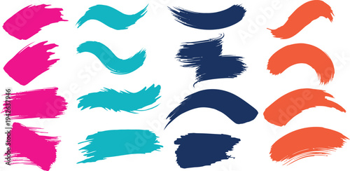 Vibrant brush stroke color swatches in pink teal navy blue and orange