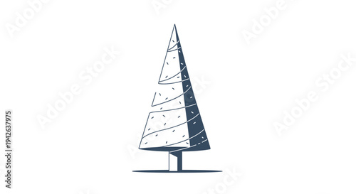 Minimalist stylized pine tree with a conical shape and subtle spiral patterns on a clean white background for winter decor.